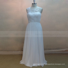 Terse style scoop neck see through back pleated applique lace silk chiffon wedding dress